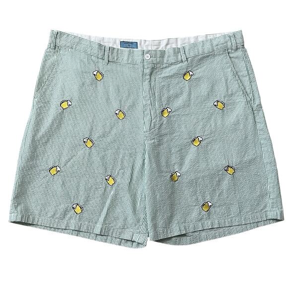 Castaway Nantucket Island Men's Seersucker Beer Mug Chino Shorts Green Size 44 - Picture 1 of 6